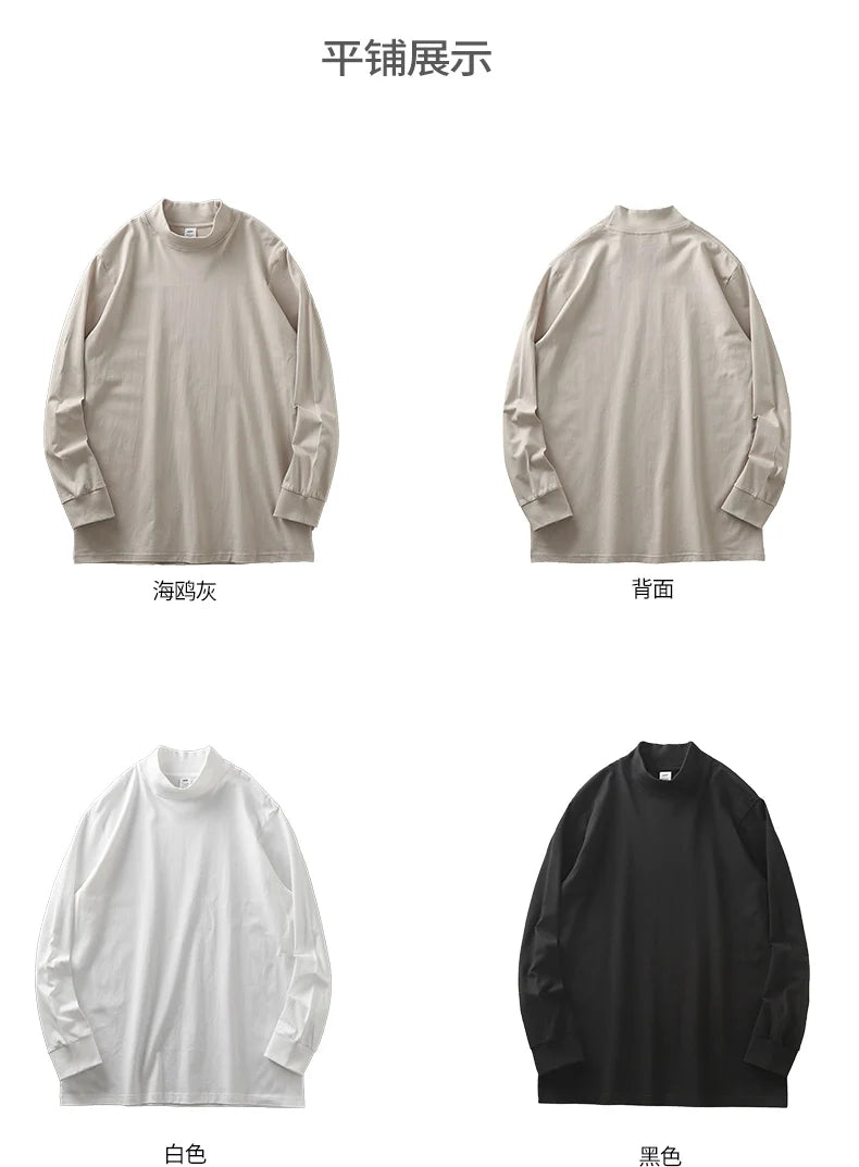 Dukeen 270G Heavyweight Half-Turtleneck Long-Sleeve T Shirts for Men Autumn 100% Cotton Solid Color Undershirt Men's Clothing