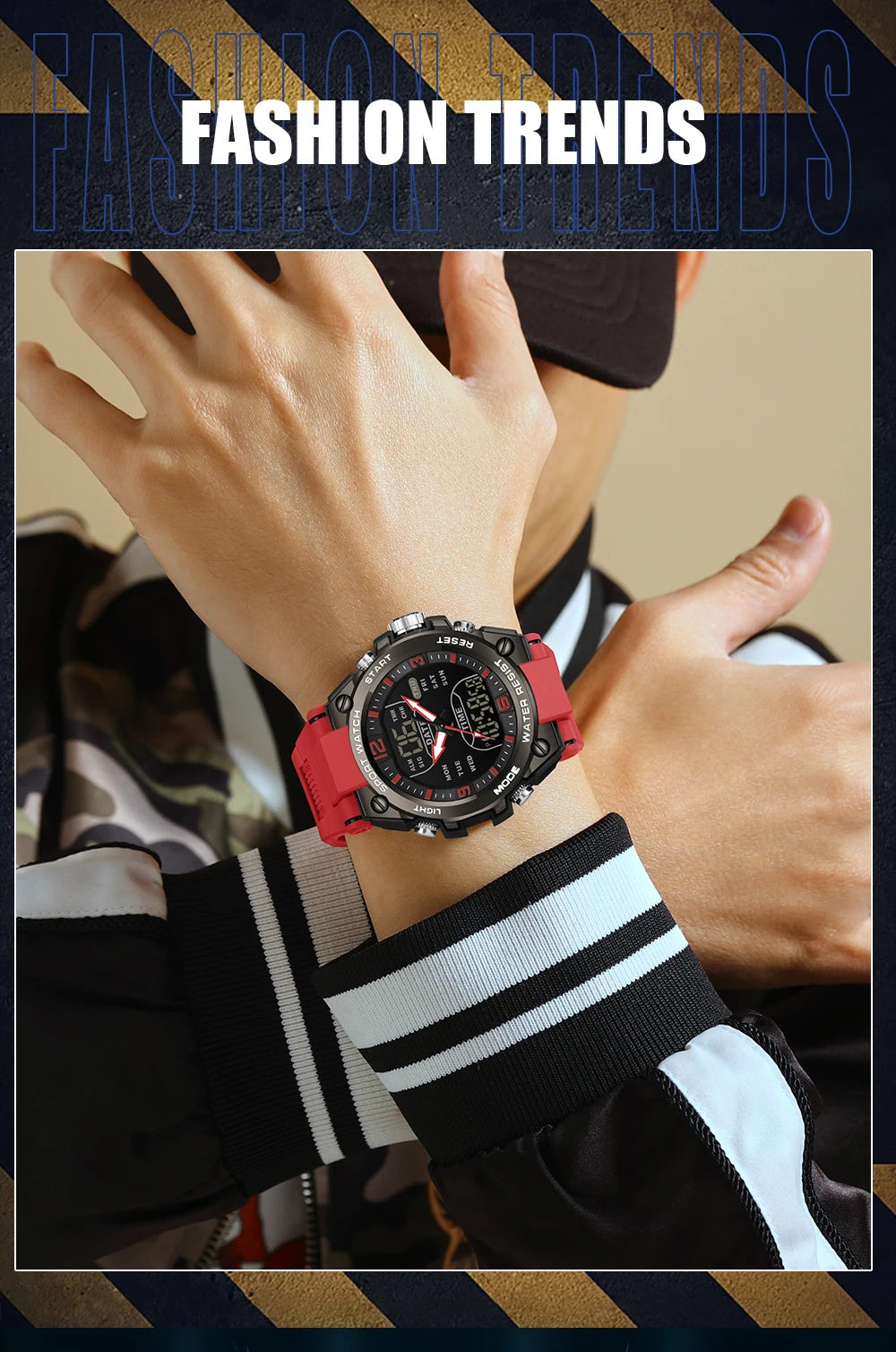 SANDA New Fashion Men Watch Multifunctional Outdoors Sports Waterproof Wristwatch LED Luminous Electronic Digital Men Watches