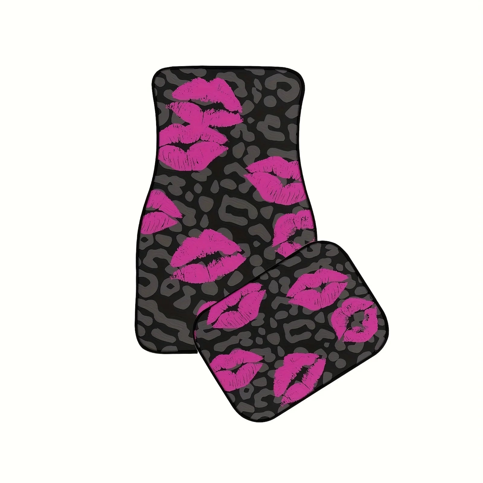 A Set of Four Car Mats Suitable for All Vehicle Types, Featuring Pink Lips And Leopard Print Designs,Women Interior Accessories.