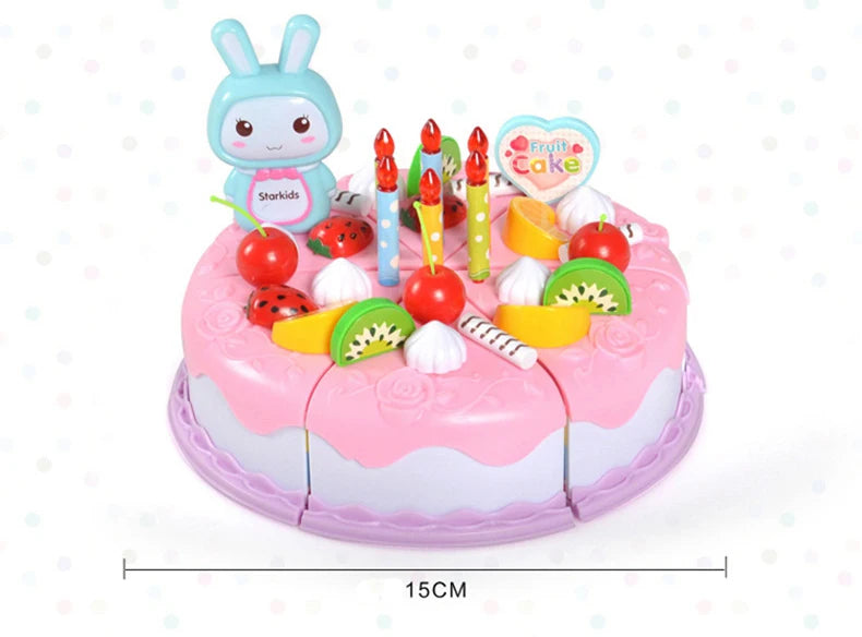 Kids Toy Simulation DIY Birthday Cake Model Kitchen Pretend Play House Cutting Fruit Food Toy for Toddler Children Gift Boy Girl