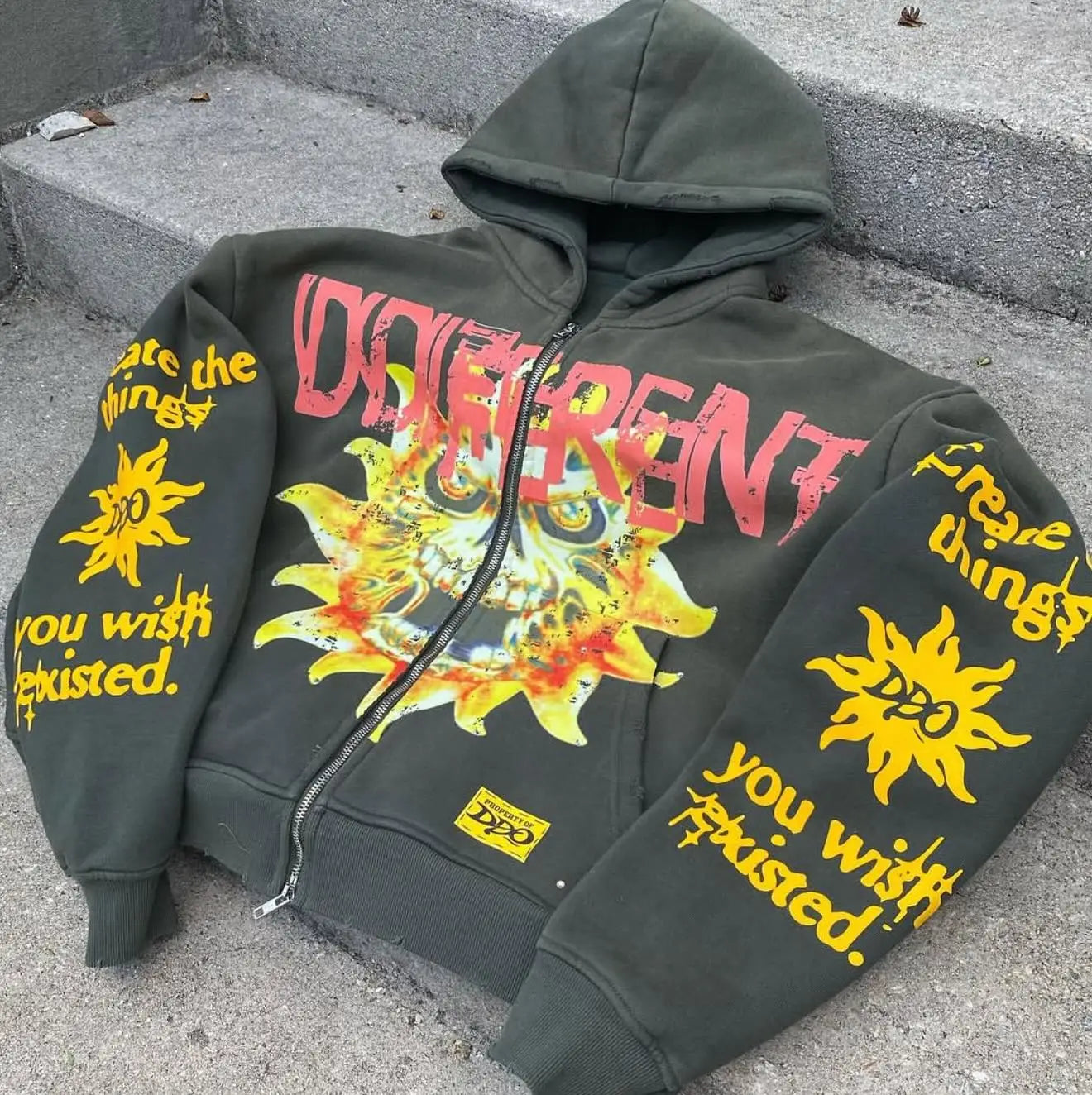 Y2K Gothic Graffiti Print Zip Up Hoodies for Women's Grunge Vintage Sweatshirt Harajuku Japanese Aesthetic Men Jackets