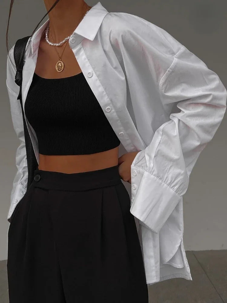 100% Cotton Shirts for Women 2025 Casual Loose Fashion Long Sleeve White Shirt Single Breasted Design Elegant Blouse for Women