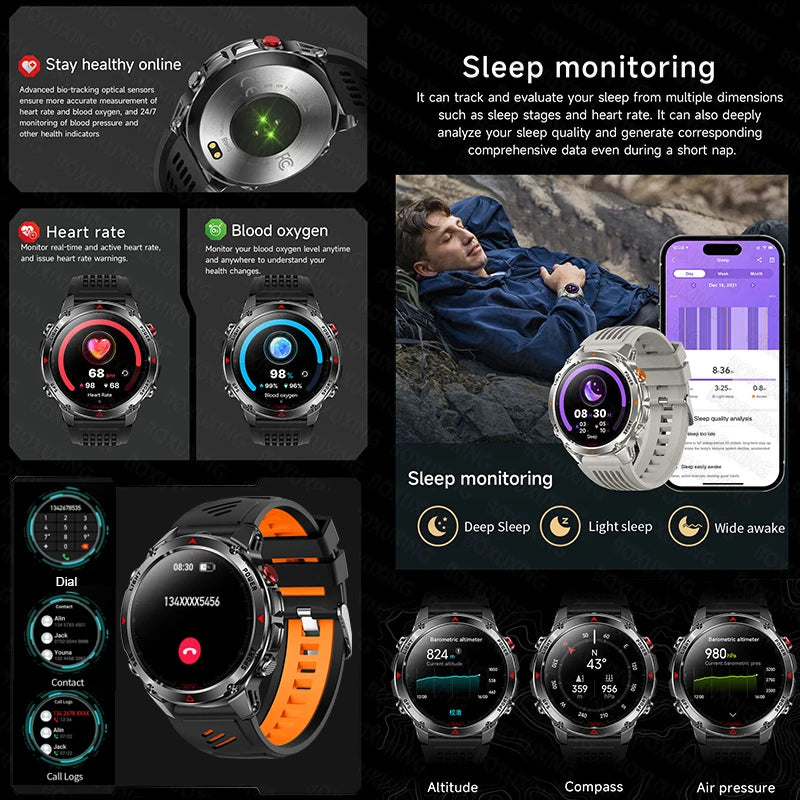 New Military GPS Sports Smart Watch Men Support GNSS Swim 3ATM Waterproof Compass Altimeter BT Call Outdoor Sports Smart Watch