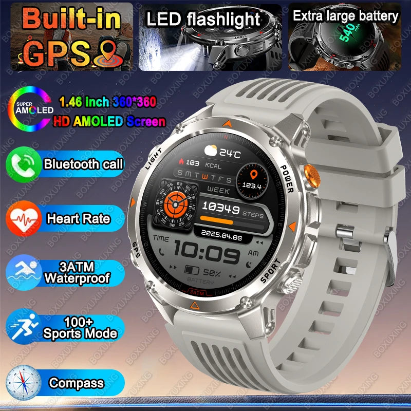 New Military GPS Sports Smart Watch Men Support GNSS Swim 3ATM Waterproof Compass Altimeter BT Call Outdoor Sports Smart Watch