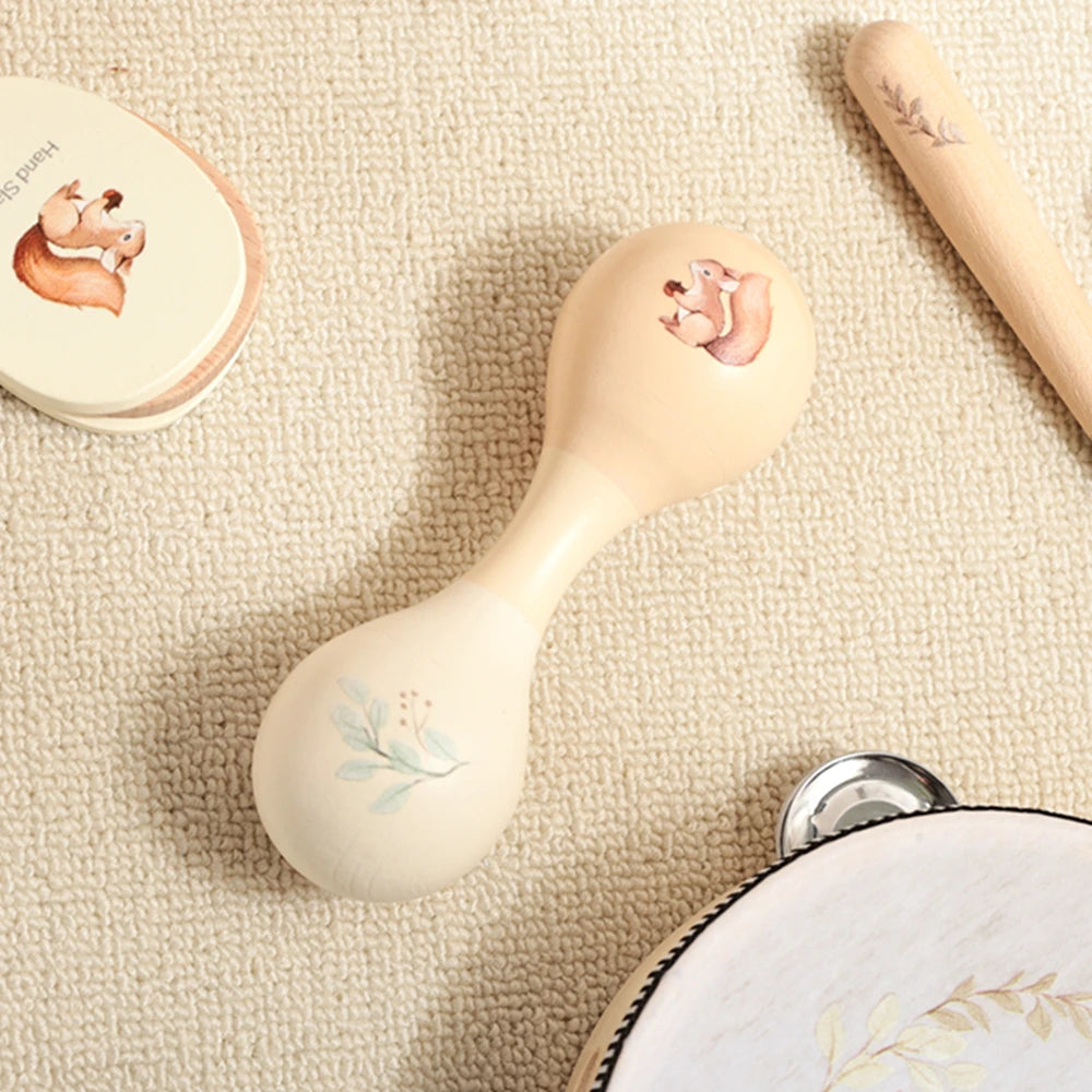 Kids Wooden Montessori Toys Musical Instruments Rattle Toys Wooden Squirrel Percussion Instruments Preschool Educational Toys
