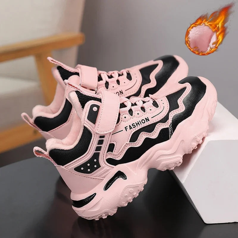 Kids Casual Shoes Winter Boys Leather 5-15y Children Tennis Fashion Sneakers Toddlers Fur Outdoor Footwear Size 29-39