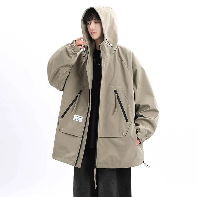 Autumn Men's Jacket Springtime Trendy Streetwear Coat Fashion Outerwear Hooded Solid Color Men Jackets Korean Version Clothing