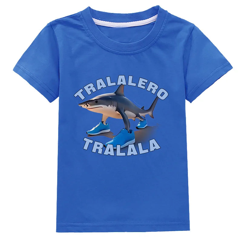 Tralalero Tralala Funny Shark Meme Kids Clothes Summer Boys Short Sleeve Outerwear Girls Casual T Shirt Children Clothes