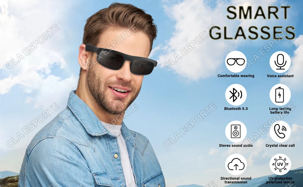 Smart Sunglasses Bluetooth 5.3 Earphone HiFi Stereo Music Wireless Headset Driving HD Mic Call Headphones Smart Glasses 2025 New