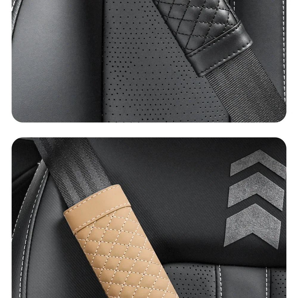 Leather Car Seat Belt Shoulder Cover Embroidery Wear-resistant Non-slip Leather Safety Cover Car Interior Decoration Products