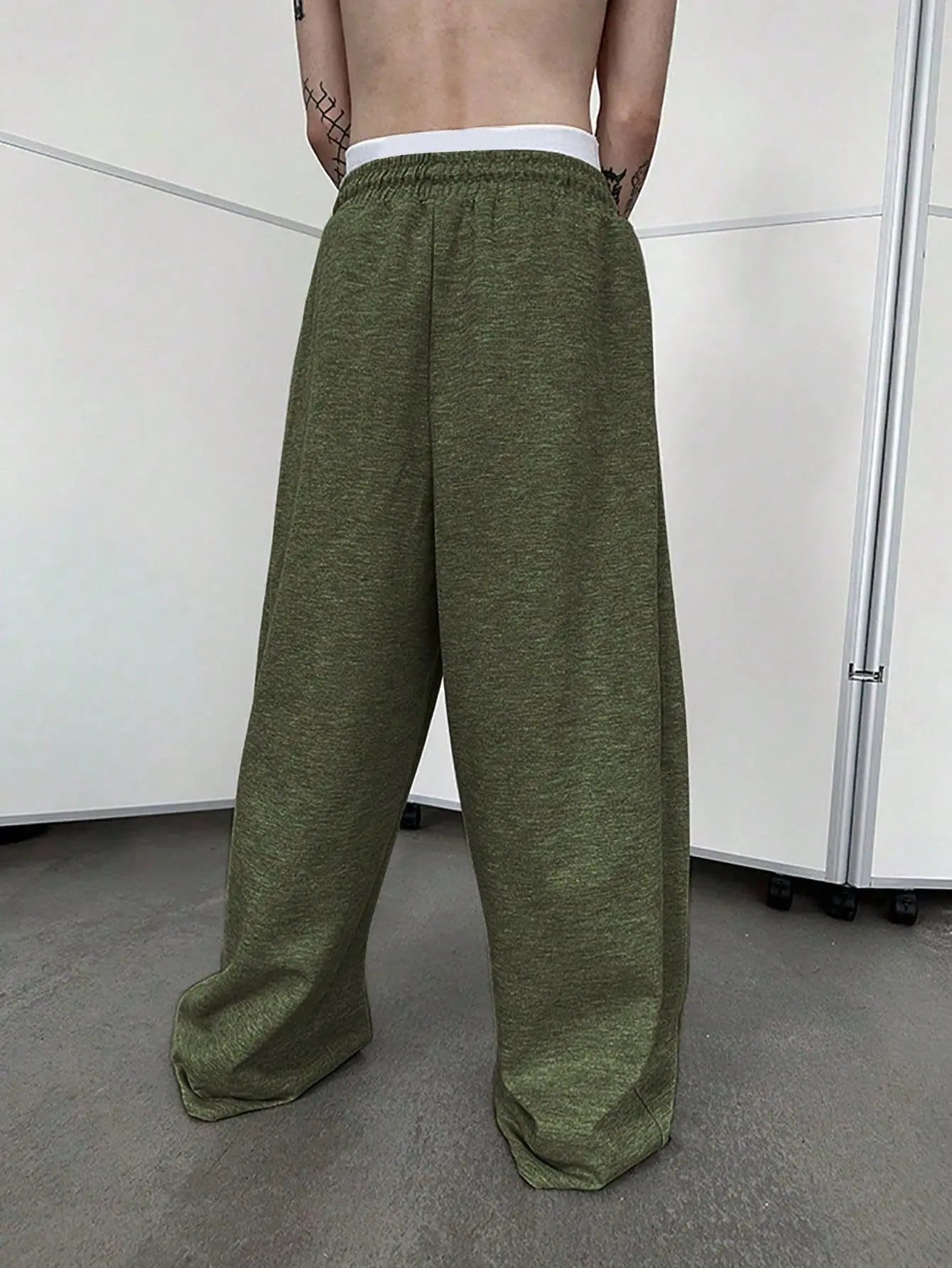 European and American men's waist trousers waist drawstring straight wide-leg loose trousers sports trousers pocket men pants