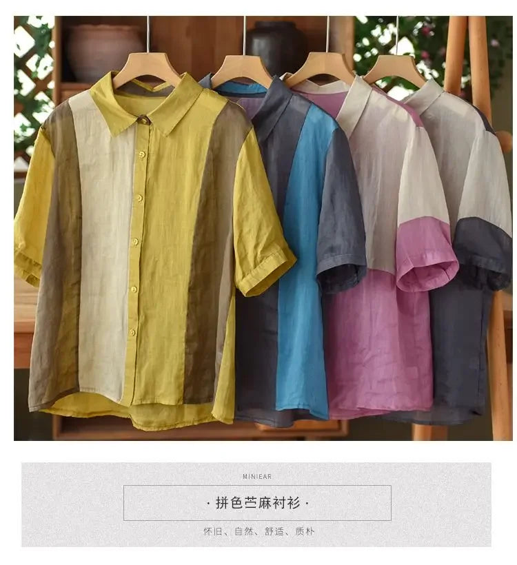 Cotton and Linen Shirt for Women Fashionable and Versatile Cardigan Lapel Top Thin