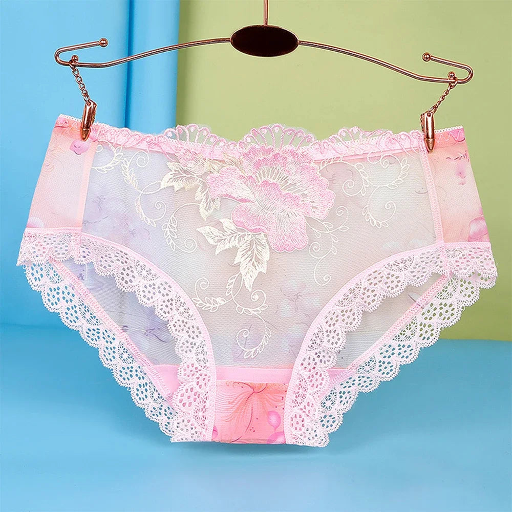 Women Sexy Lace Embroidery Panties Briefs Bragas Mujer Transparent Underwear Skin-Friendly Lingerie for Ladies Underpanties