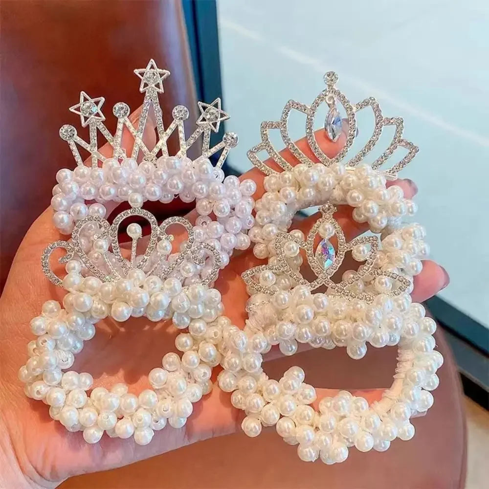 Hair Ties Princess Crown Hair Rope Kids Ornaments Bundled Hair Pearl Hairband Hair Styling Accessories Elastic Hair Bands Women