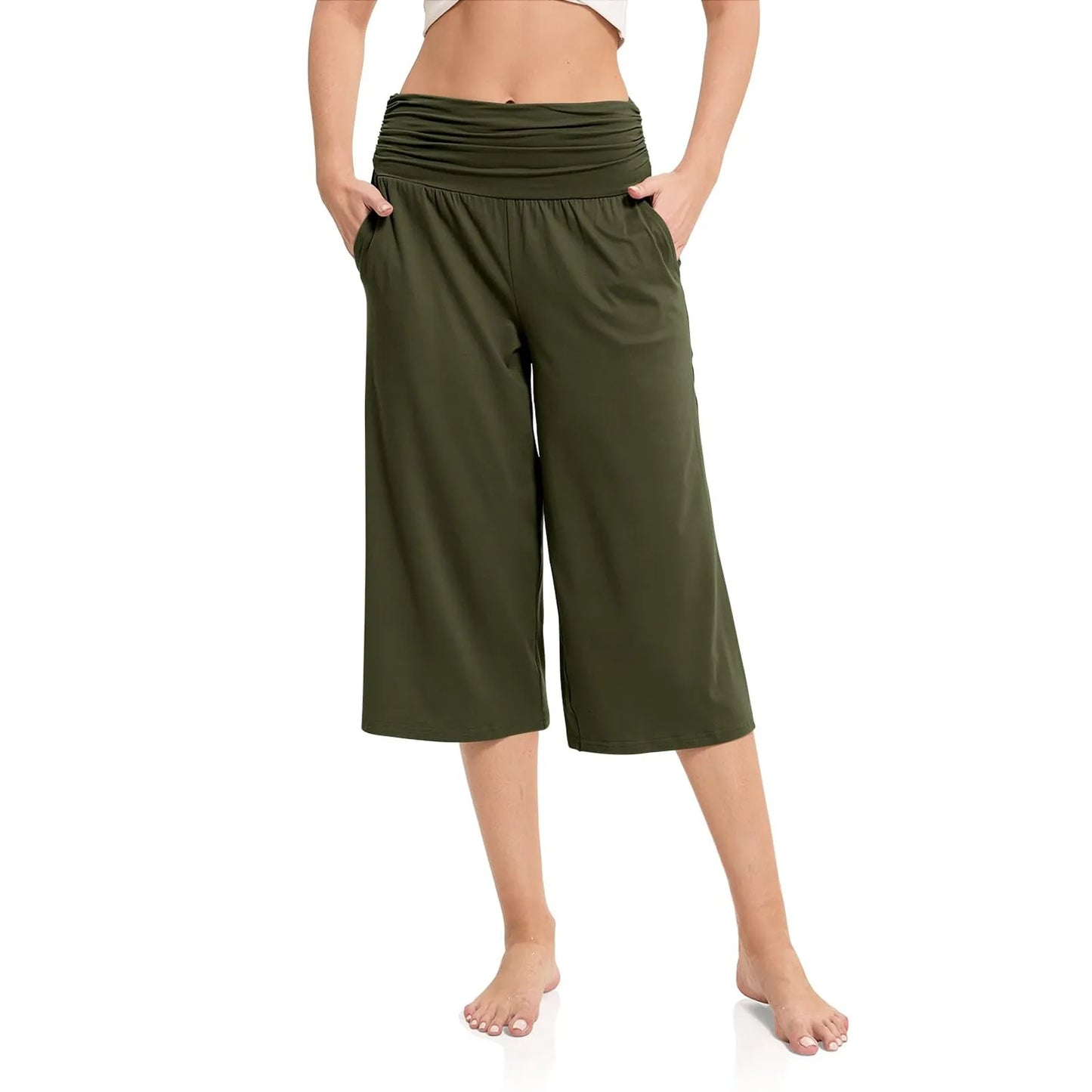 women pants summer loose cropped pants High Waist Solid Color Casual Trousers Pants With Pockets cozy breathable pantalon femme