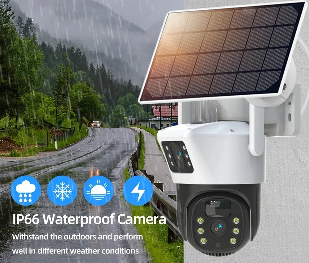 Solar Security Camera 4K 8MP Wireless PTZ Outdoor 360° Coverage 2-Way Audio Human Detection Night Vision 256GB WiFi/IP PIR Alarm
