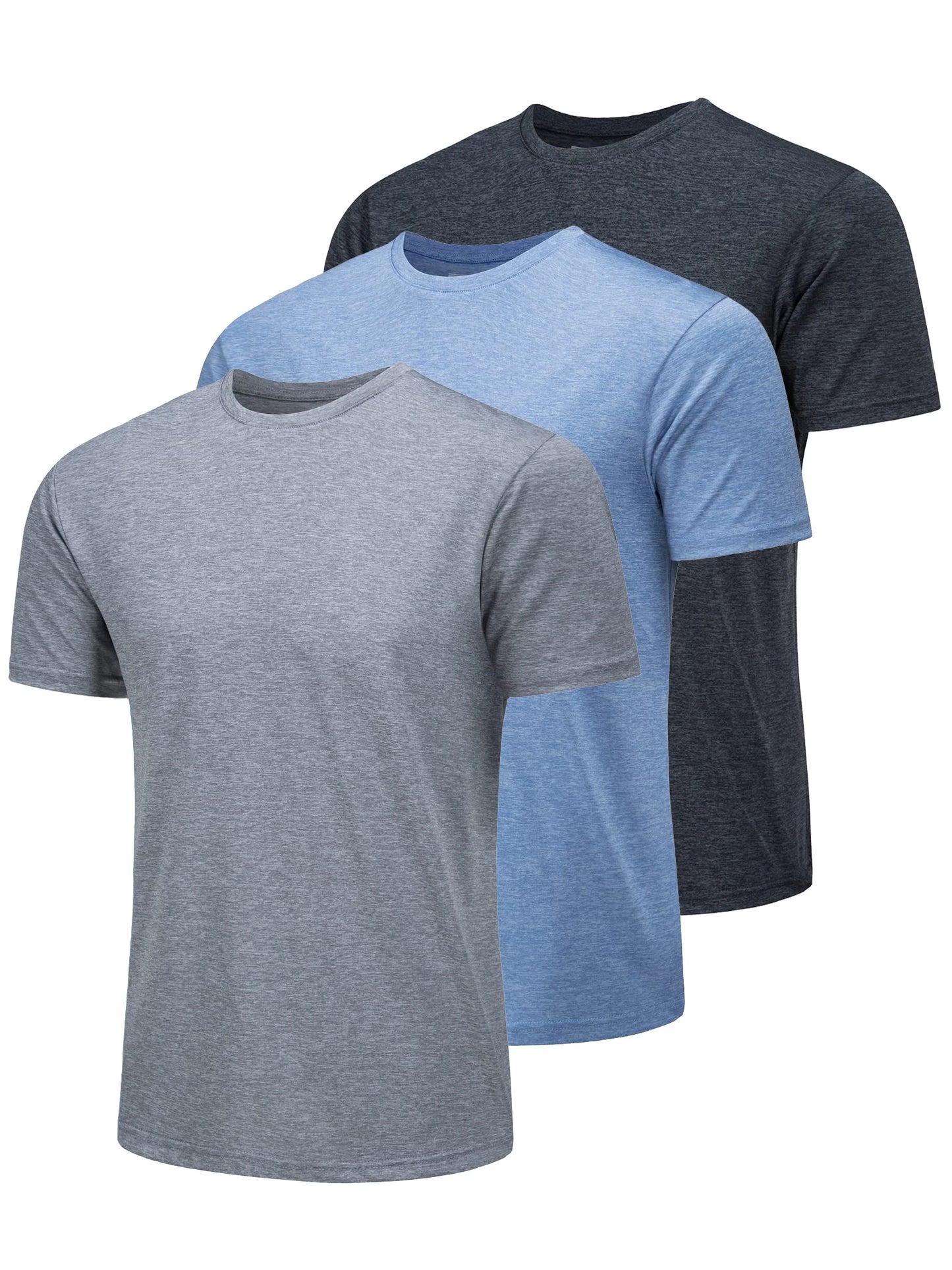 TACVASEN 3 Packs Summer T-shirts Mens Crew Neck Short Sleeve Shirts 3 Pieces/Lot Moisture Wicking Quick Dry Casual Tees Gym Tops