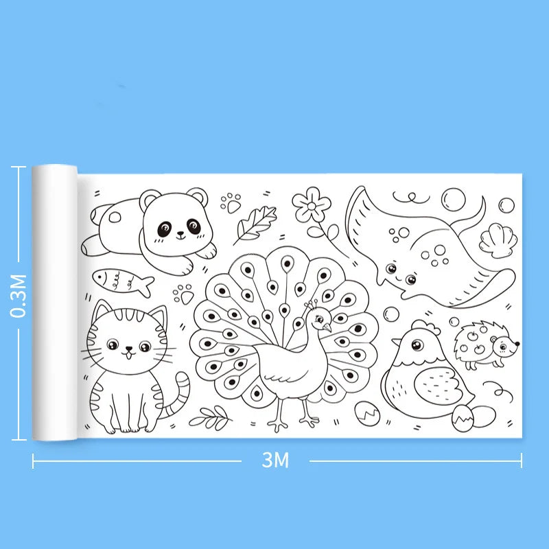 Kids Drawing Toys Sticky Coloring Roll Paper DIY Graffiti Scroll Color Filling Paper Painting Educational Toys for Girls Gift