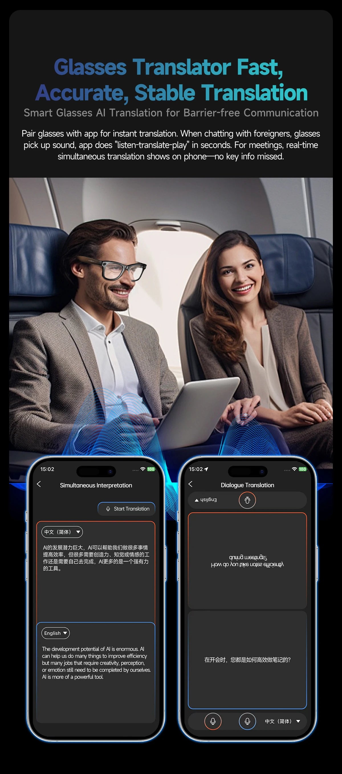 New Camera Glasses 800w Pixel 4K UHD Camera Recording Noise Reduction Ai Recognition Translation Anti Blue Light Smart Glasses