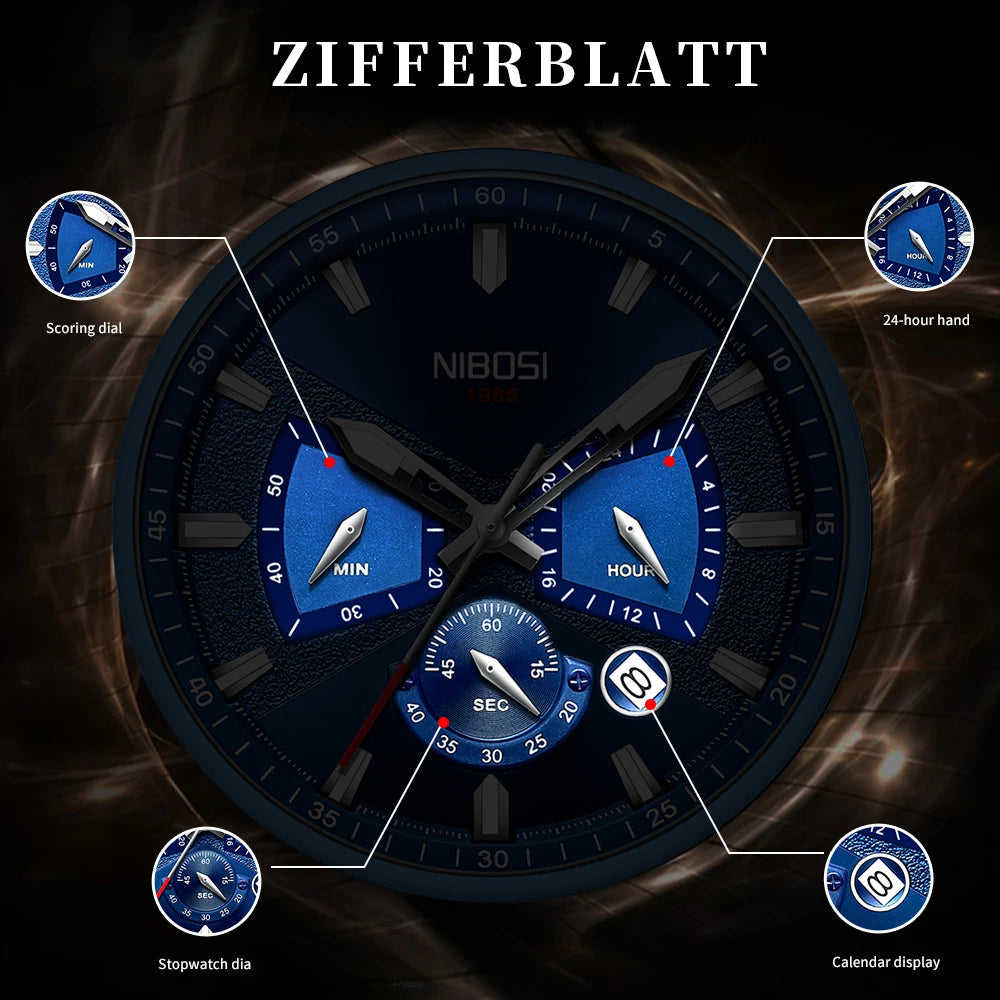 NIBOSI Brand Mens Watches Brand Luxury Military Sports Chronograph Waterproof Quartz Watch For Men Wristwatch Reloj Hombre