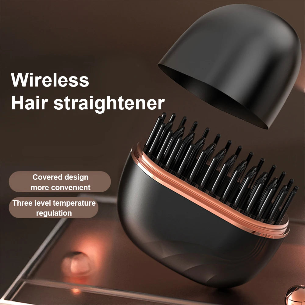 Electric Heating Hair Straightener Brush Portable Mini Hair Straightener 3 Temperature Hot Hair Comb Anti-Scald For Men & Women