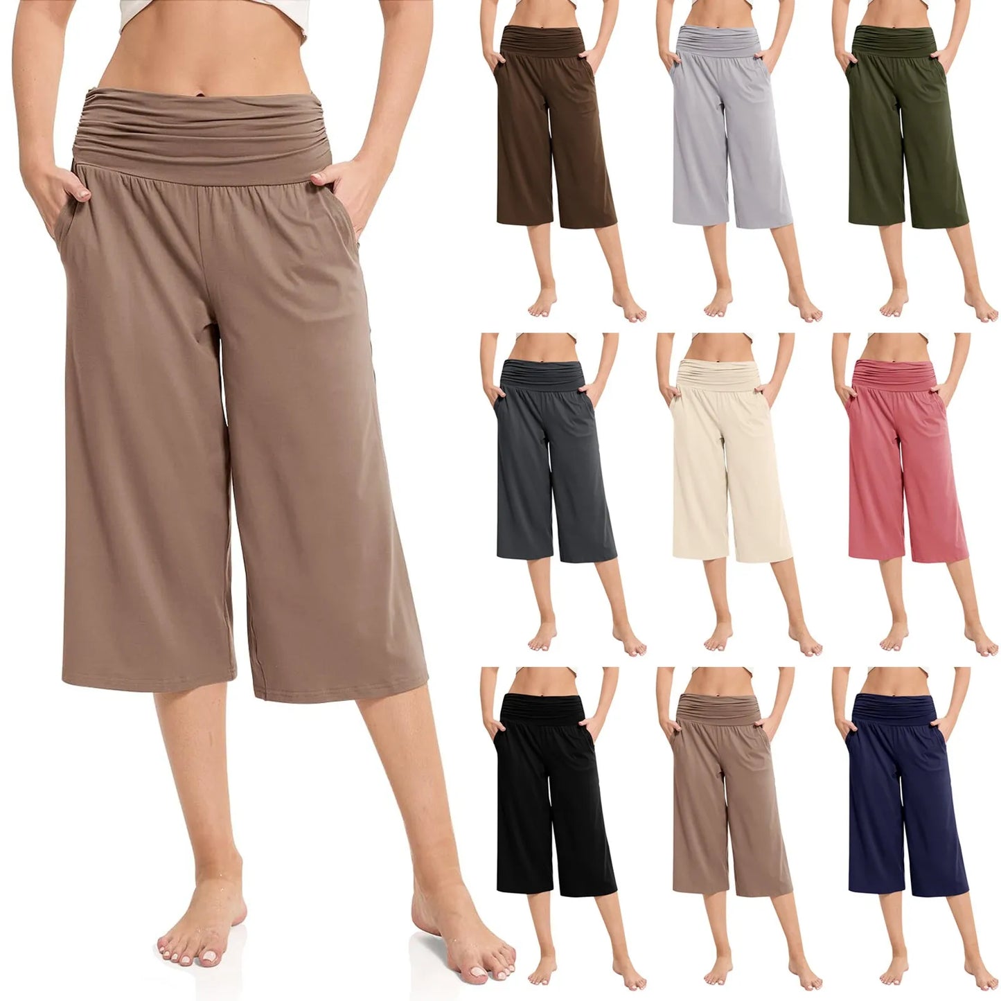 women pants summer loose cropped pants High Waist Solid Color Casual Trousers Pants With Pockets cozy breathable pantalon femme