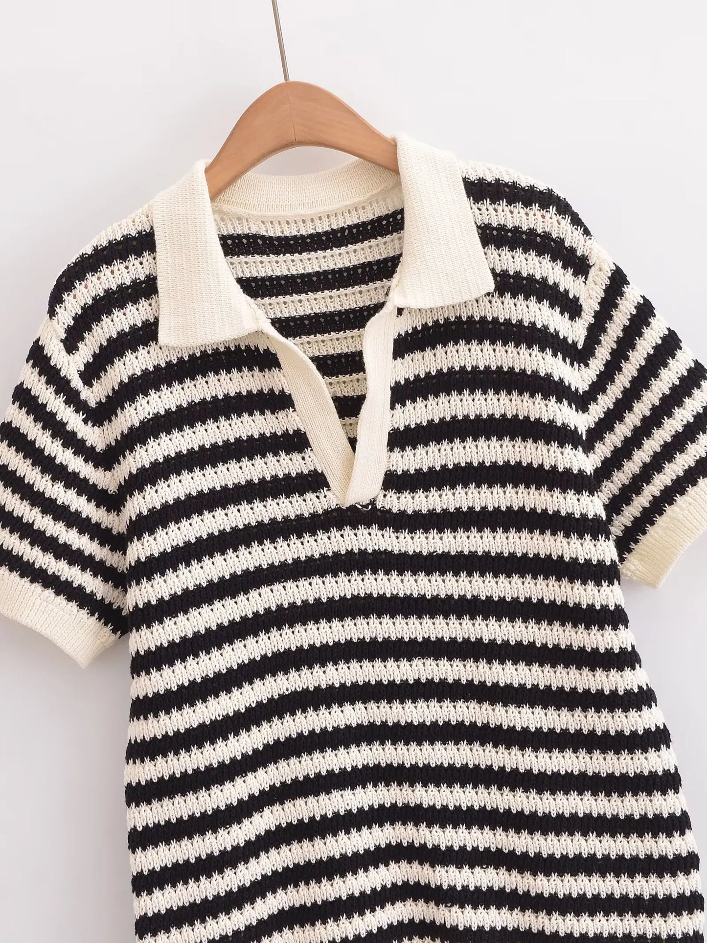 2025 Women’s Striped Knit Cotton T-Shirt Polo Collar Short Sleeve Casual Spring Summer Daily Street Weekend Wear