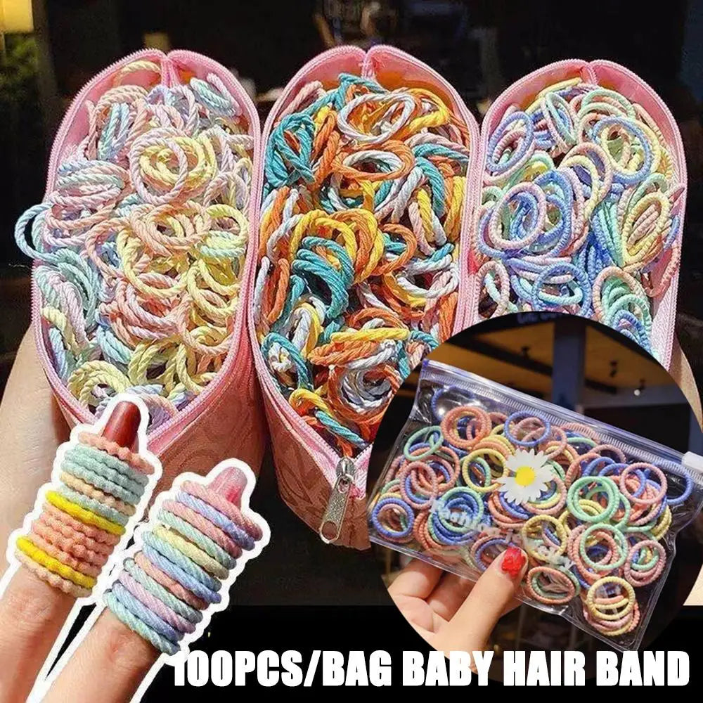 100PCS/Bag Baby Kids Lovely Scrunchies Colorful Ponytail Holder Hair Rope Hair Accesorries Children Hair Ties