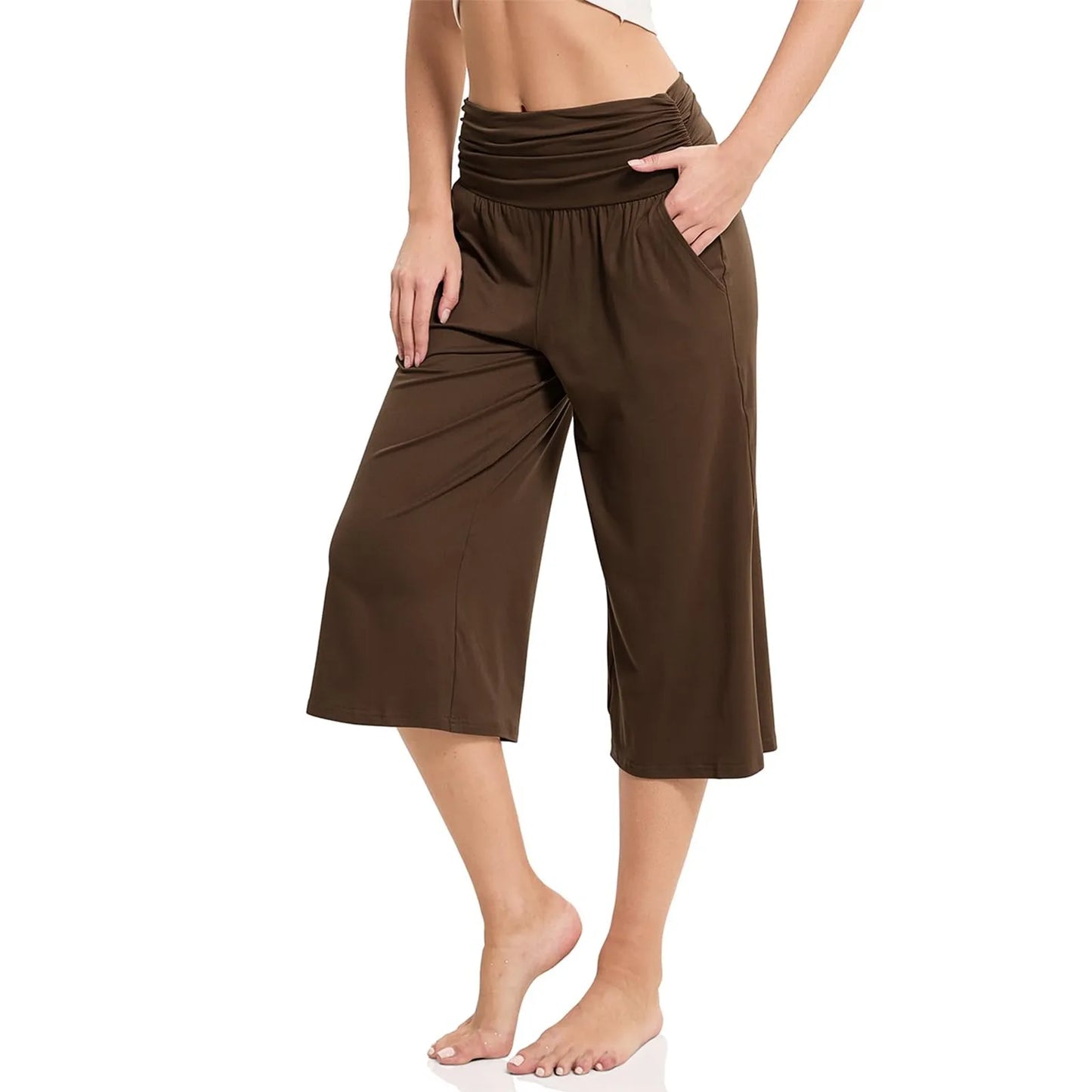 women pants summer loose cropped pants High Waist Solid Color Casual Trousers Pants With Pockets cozy breathable pantalon femme