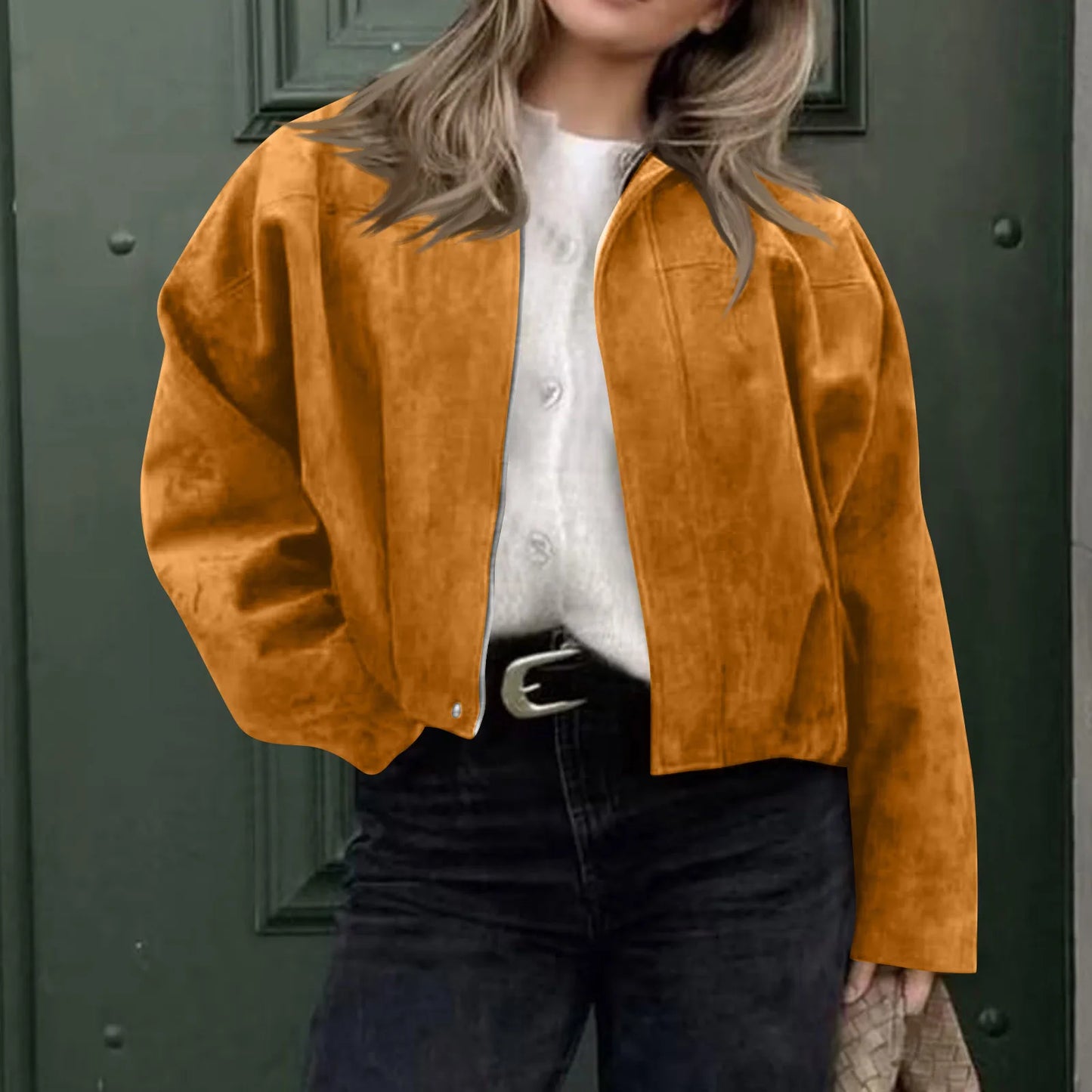 Women's Jacket Fashionable Long Sleeve Zip Up Cropped Coat Autumn Streetwear Cropped Jackets Chic Street Youth Casual Jackets