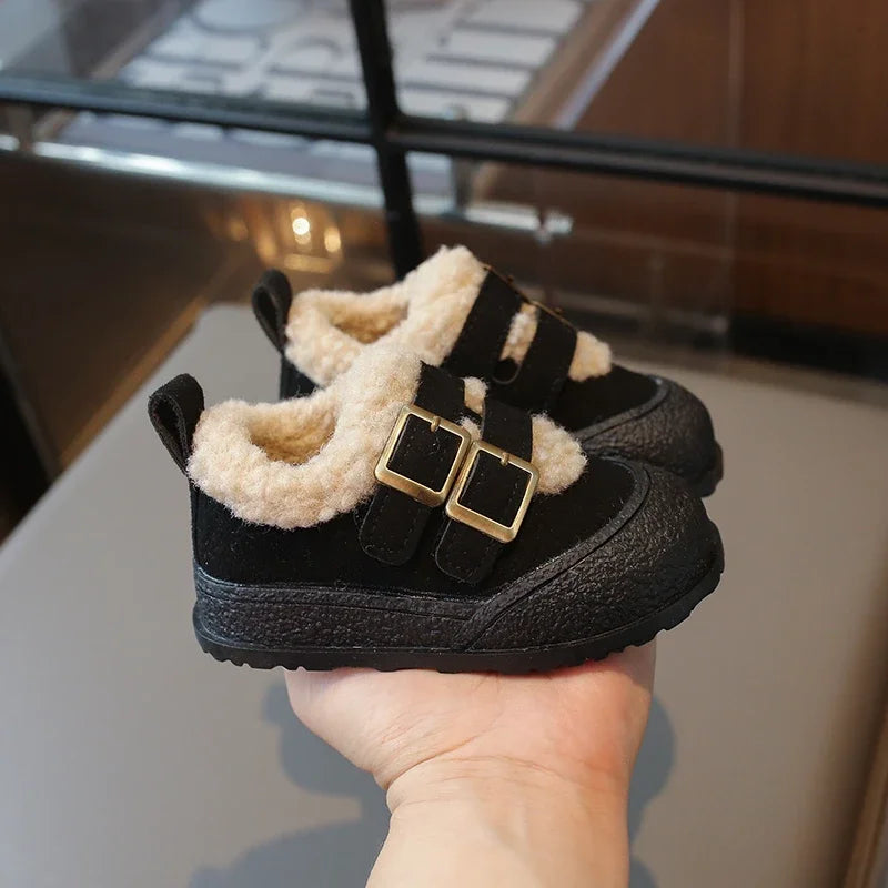 Children's Padded Shoes 0-6 Years Old Khaki Thickened Warm Boys Girls Walking Shoes Beige Soft Non-slip Kids Baby Cotton Boots