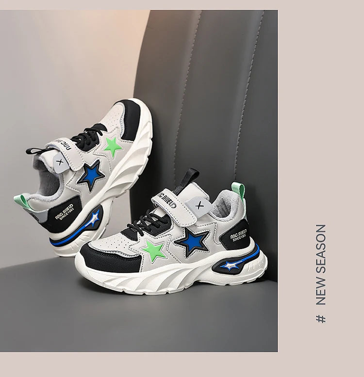 Fashion children's sports shoes boys and girls sports shoes 4 to 10 years old college wind PU leather shoes outdoor casual shoes