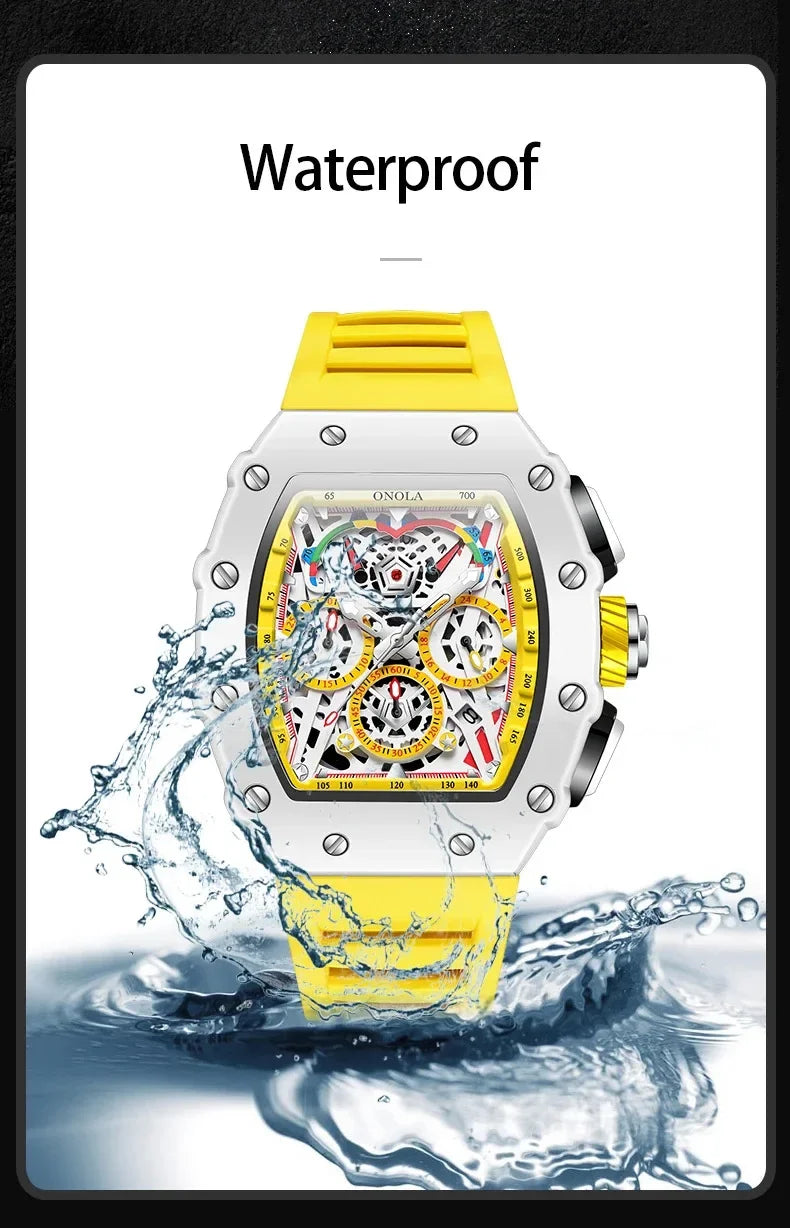 Watches for Man ONOLA 6827W Trend White Men Watch Waterproof Chronograph Quartz Wristwatch Sports Silicone Strap Reloj Hombre