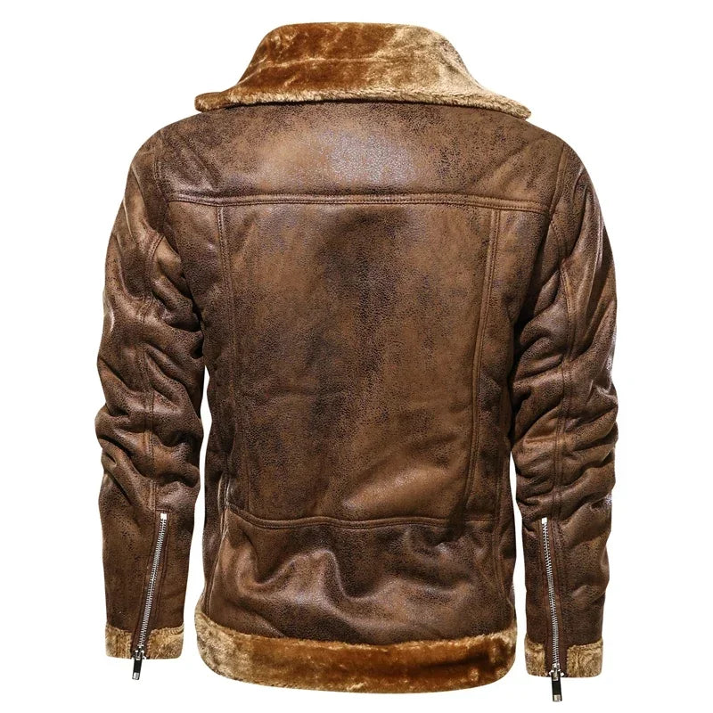 2022 Winter Jacket Mens Suede Leather Jacket Lapel Collar Vintage Style Warm Thick Fur Slim Fit Men Jackets M-4XL
