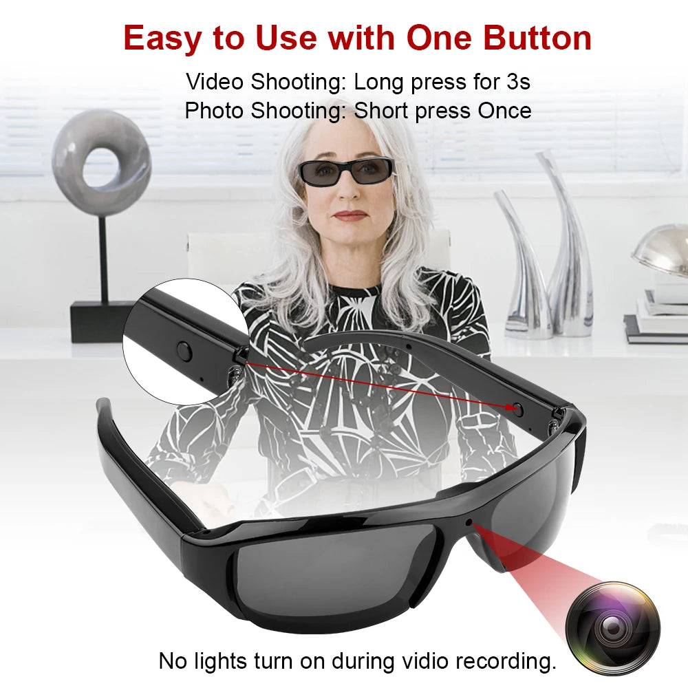 Glasses Camera HD 1080P Video Take Photo Outdoor Video Recorder Cycling Wearable Protable Mini Camera One Button Control