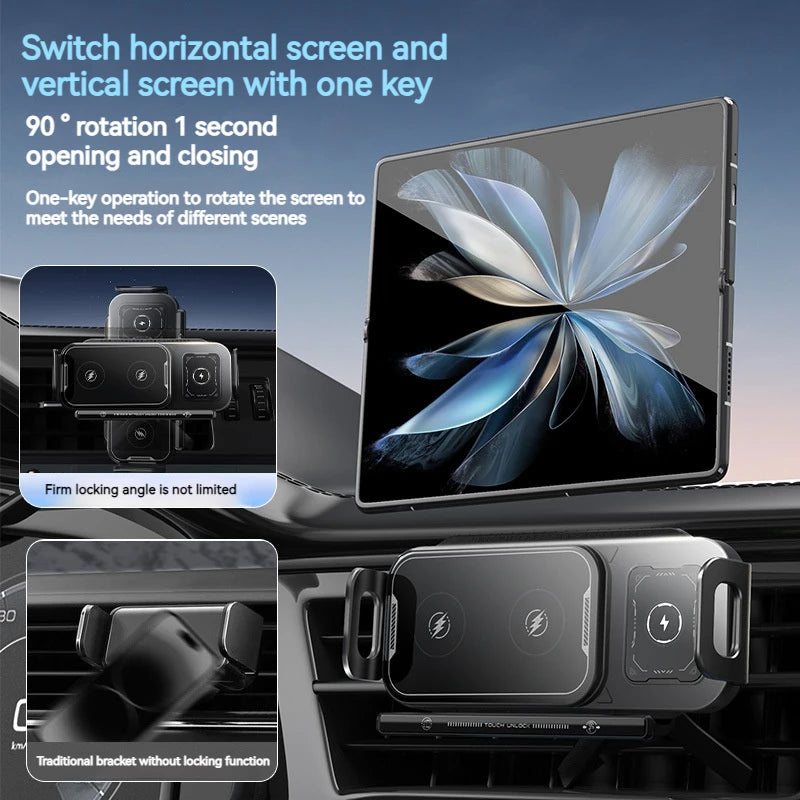 15W Universal Car Phone Wireless Charger Holder 360° Rotation Mount for Samsung Galaxy Fold 6 5 4 3 Z Flip S25 S24 Iphone 16 15