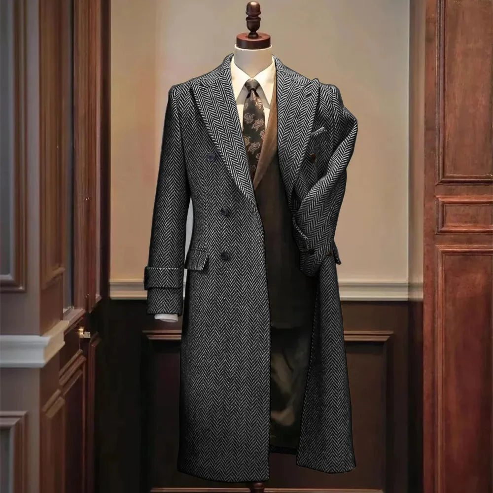 Men Jackets Notched Herringbone Lapel Blazer High Quality Suit Long Coat Windbreaker Camping Men's clothing chaquetas hombre