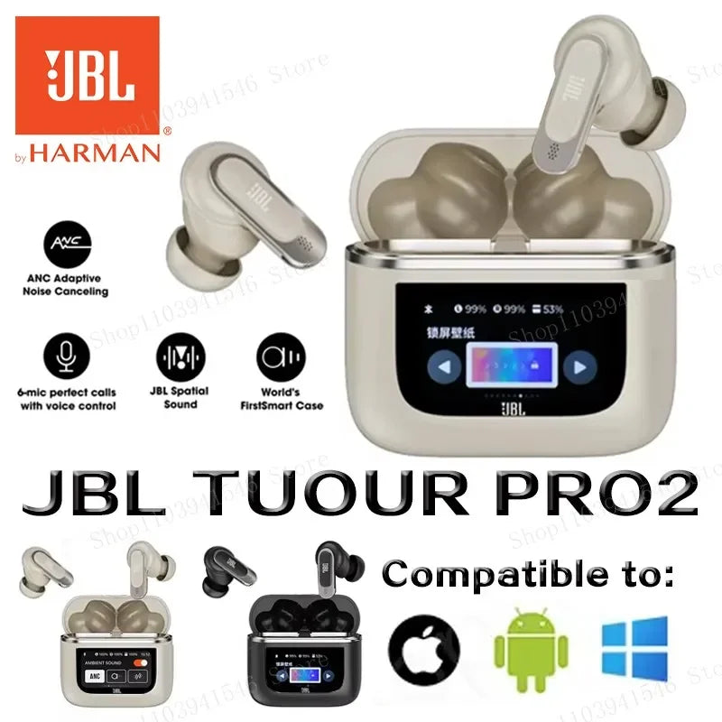 Original JBL Tour PRO 2 True Wireless Bluetooth Earphones Stereo Earbuds sports Headphones with Smart LCD Screen HK version