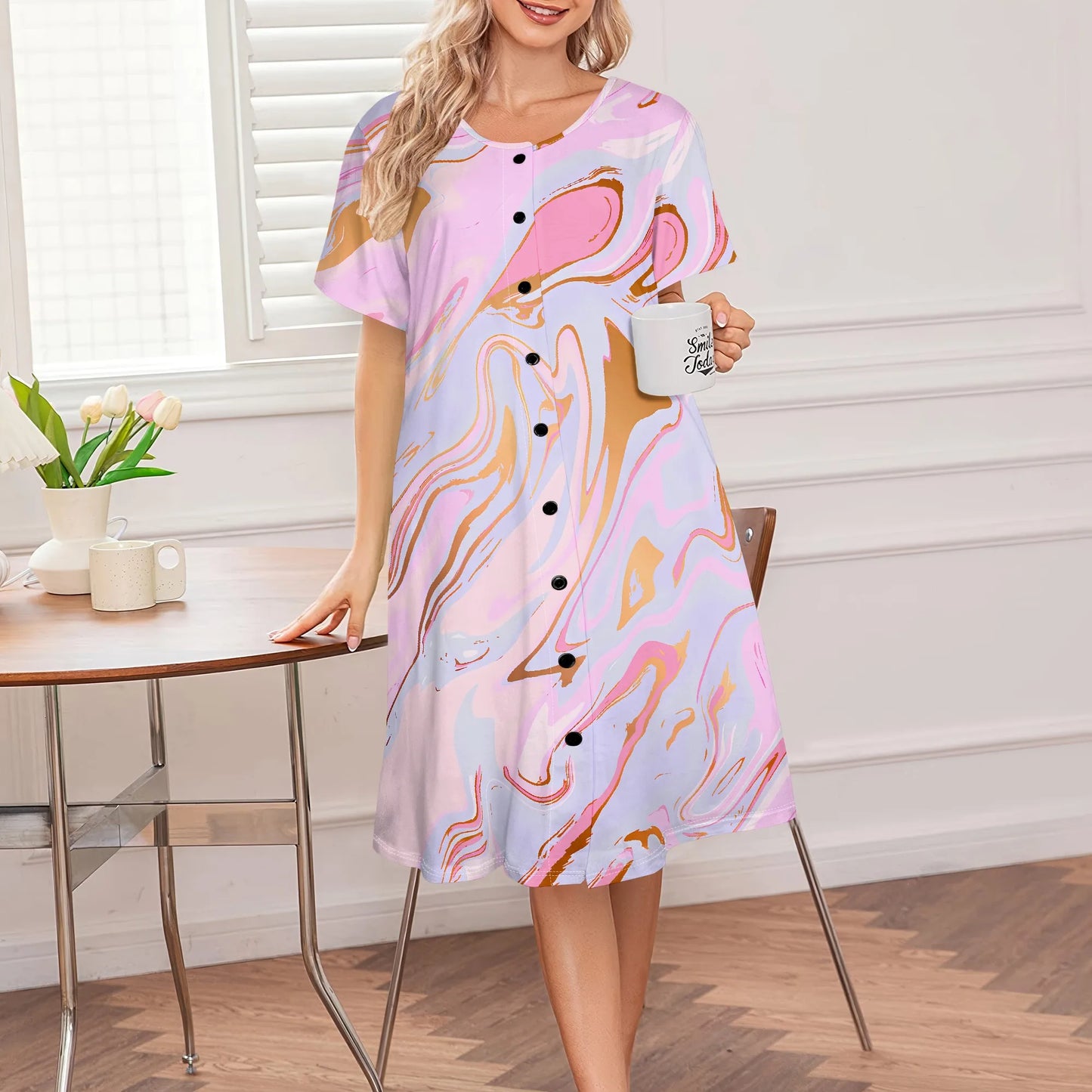 house dress  for women short sleeve house coats dusters robe moomoo nightgowns with pockets