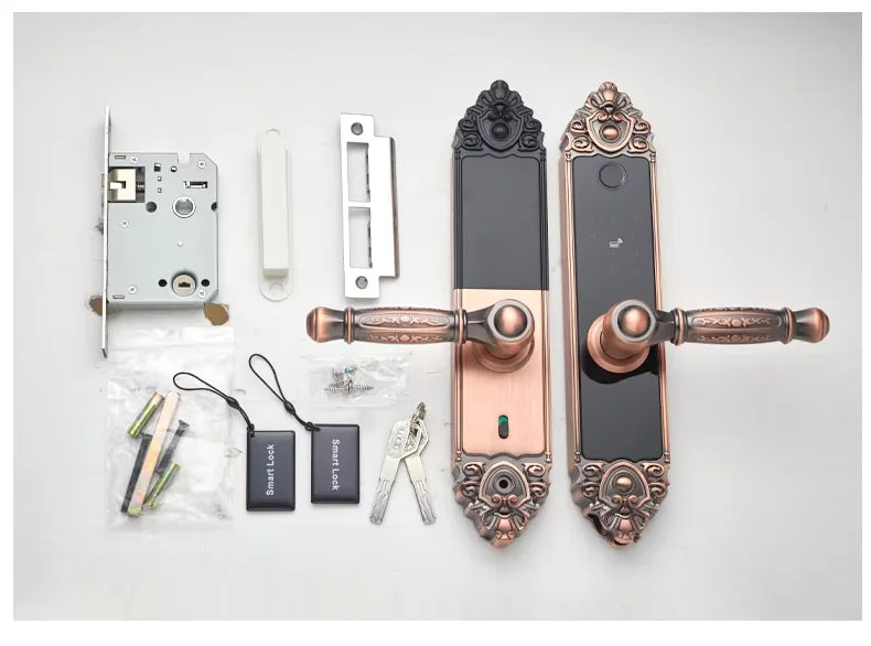 Smart Home Digital Lock Electronic Fingerprint Smart Lock European Home Indoor Door Handle Lock Golden Red Brown Tuya TTlock