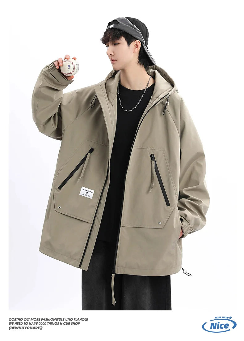 Autumn Men's Jacket Springtime Trendy Streetwear Coat Fashion Outerwear Hooded Solid Color Men Jackets Korean Version Clothing