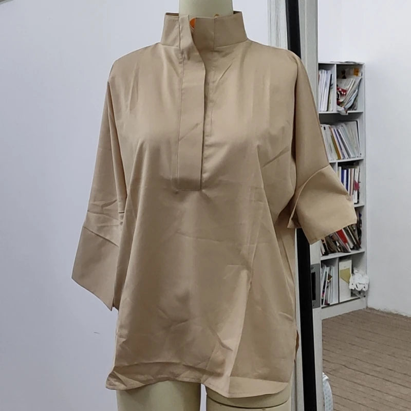 Women's Cotton Shirt Tops 2025 Autumn New Solid White Lapel Collar Long Sleeves Buttoned T-shirt Female Commuter Blouse