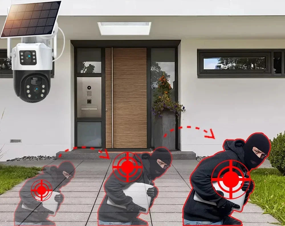 Solar Security Camera 4K 8MP Wireless PTZ Outdoor 360° Coverage 2-Way Audio Human Detection Night Vision 256GB WiFi/IP PIR Alarm