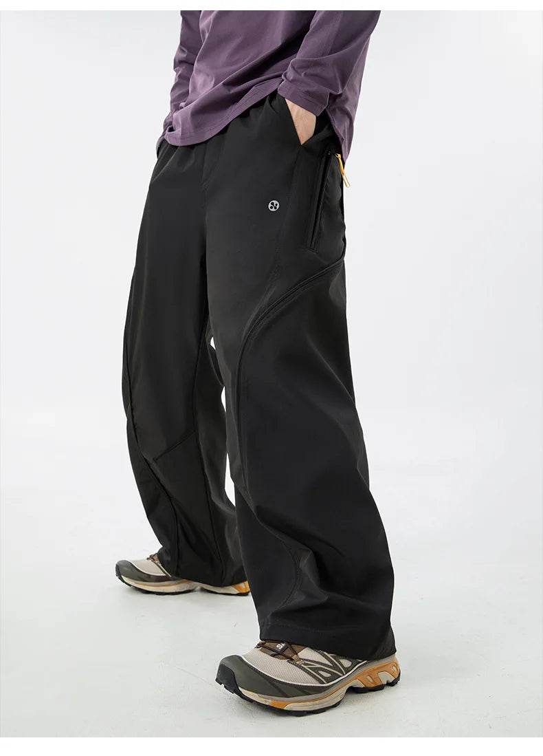 TFETTERS Autumn New Zipper Pocket Men Pants Drawstring Elastic Waist Pants Men Fashion Stitching Design Trouser for Men Clothes