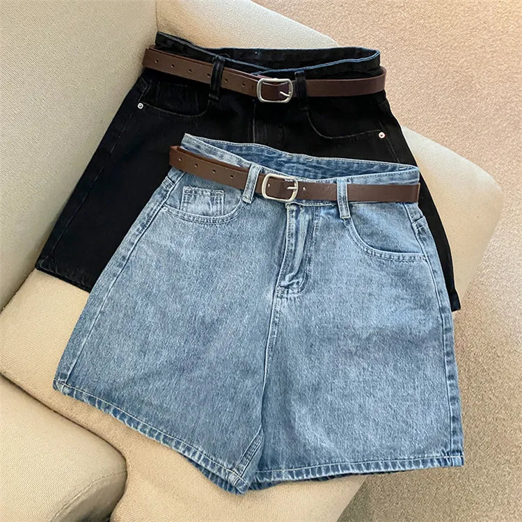 Denim shorts women's summer new trendy Instagram high waist simple slimming loose wide leg versatile A-line hot pants