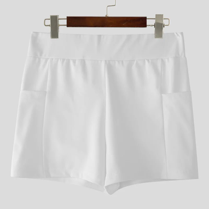 INCERUN Men Shorts Solid Color Elastic Waist Joggers Quick-dry Men Bottoms Streetwear Summer Workout 2025 Casual Male Shorts