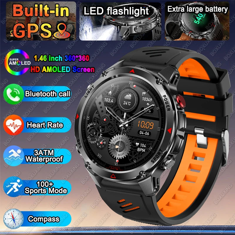 New Military GPS Sports Smart Watch Men Support GNSS Swim 3ATM Waterproof Compass Altimeter BT Call Outdoor Sports Smart Watch