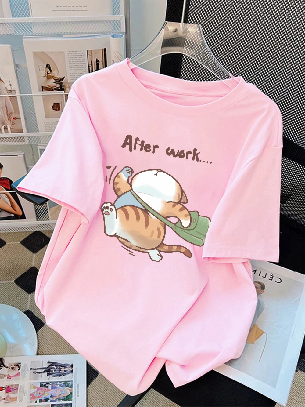 Women T-Shirt Cotton Summer The Cat That Always Wants To Sleep Pattern Prints T Shirt O-Neck Soft Loose Tops Basic Woman Clothes