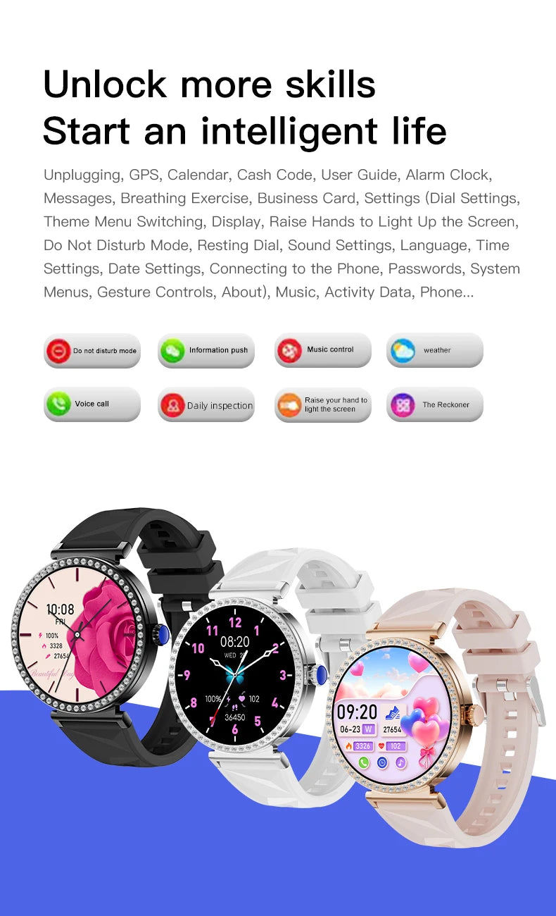 New Luxury Diamond Smart Watch Women Bluetooth Call Smartwatch Heart Rate Health Monitor Smartwatches Waterproof Bracelet Ladies