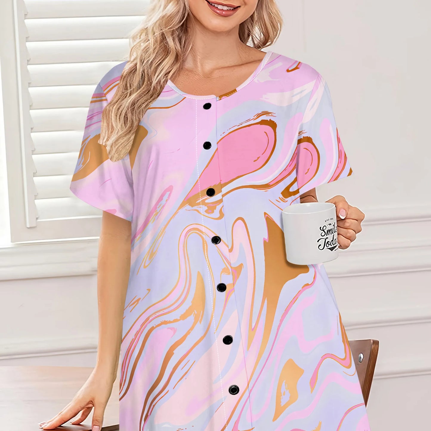 house dress  for women short sleeve house coats dusters robe moomoo nightgowns with pockets